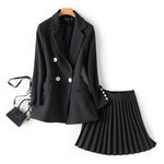 Women Skirt Suit 2 Piece Set Fashion Office Lady Business Work Wear Slim Suit Jacket Blazer Pleated Skirt Uniform Big Plus Size