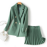 Women Skirt Suit 2 Piece Set Fashion Office Lady Business Work Wear Slim Suit Jacket Blazer Pleated Skirt Uniform Big Plus Size