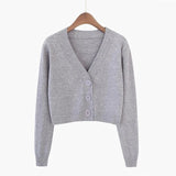 Knitted Crop Cardigan Women Korean Short Sweater Long sleeve V neck Green Blue