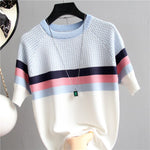 2020 Summer Short Sleeve Korean Sweater Knitted Pullover Women Sweaters Tops All-Match Basic Thin Pull Femme Jumper Female Pink