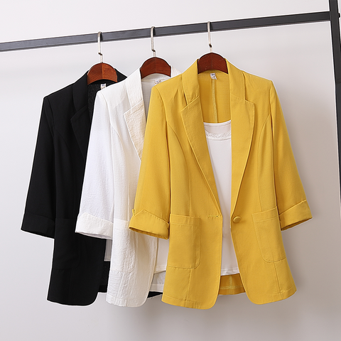2020 Spring Autumn cotton linen plus size Blazer jacket women Solid 3/4 sleeve Loose Casual Suit Fashion Women Outerwear Tops