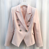 HIGH QUALITY Newest 2020 Runway Designer Blazer Jacket Women's Classic Lion Buttons Double Breasted Slim Fitting Blazer