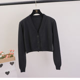 Women's Cropped Cardigan Sweaters Female Black White Short Sweater V Neck Single Breasted Sweater Woman Knitted Cardigan GD153
