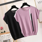 Sweater Women plus size O-neck Computer Knitted Short Irregular Patchwork pattern Thin summer   Pullovers Jersey Mujer Ropa Muje