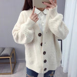 Women Sweater Harajuku Chunky Knitted Cardigan Loose Single-breasted Solid Color Knit Cardigan Sweater Coat Off Season