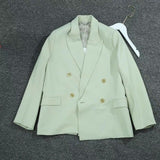 Light green casual suit 2020 spring summer new long sleeve suit coat+ Straight Five-point trousers