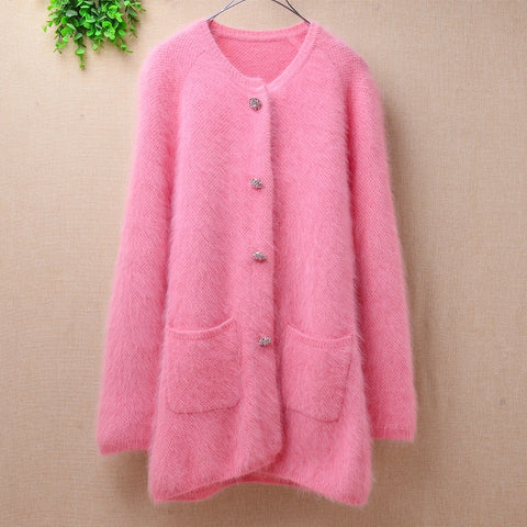 2020 Ladies women Knit Long Sleeve sweet Sweater pink coat Jacket mink cashmere fuzzy hair coat outwear winter jumper Cardigan