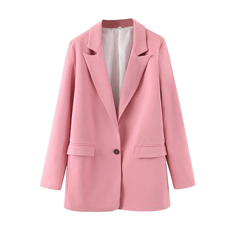 Women Pink Suit Blazer Single Button Female Long Sleeve Elegant Jacket Ladies Work Wear Blazer Formal Suits