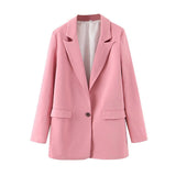 Women Pink Suit Blazer Single Button Female Long Sleeve Elegant Jacket Ladies Work Wear Blazer Formal Suits