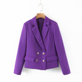 New 2020 women fashion purple blazers notched collar long sleeve pockets double breasted coats female office wear tops CT391