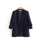women vintage solid cotton cuffs pleated blazer female long sleeve elegant jacket ladies work wear blazer formal suits