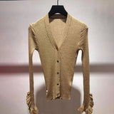 Women Sweater Metallic Rib Sleeve Slim-Fit Sweater