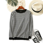 Striped Knitted Long Sleeve Women's Sweater Autumn O-Neck White Black Womens Pullover Sweaters 2019 Winter Casual Jumper Ladies