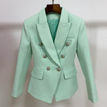 HIGH STREET Classic Baroque Designer Blazer Women's Silver Metal Lion Buttons Double Breasted Blazer Light Green